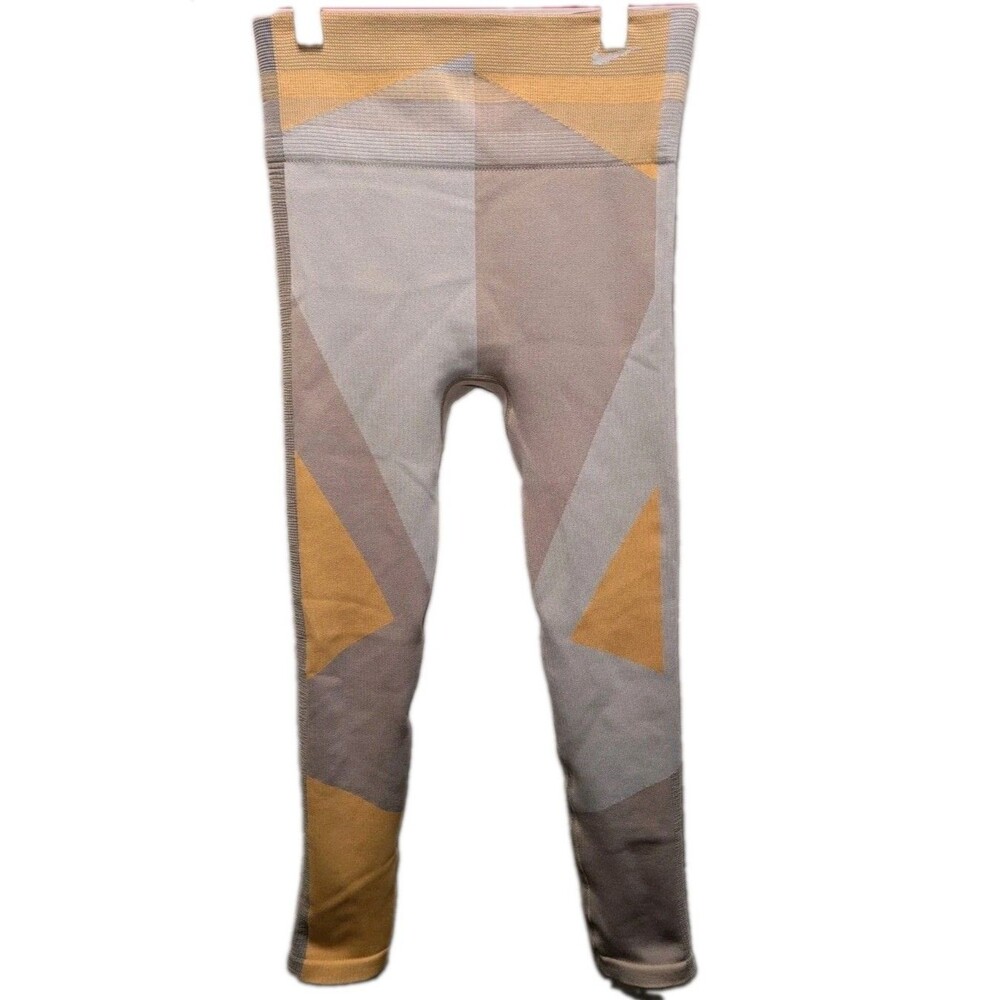 Nike Sculpt Lux Icon Clash 7/8 Training Tights Seamless Yellow Gray Size Meduim